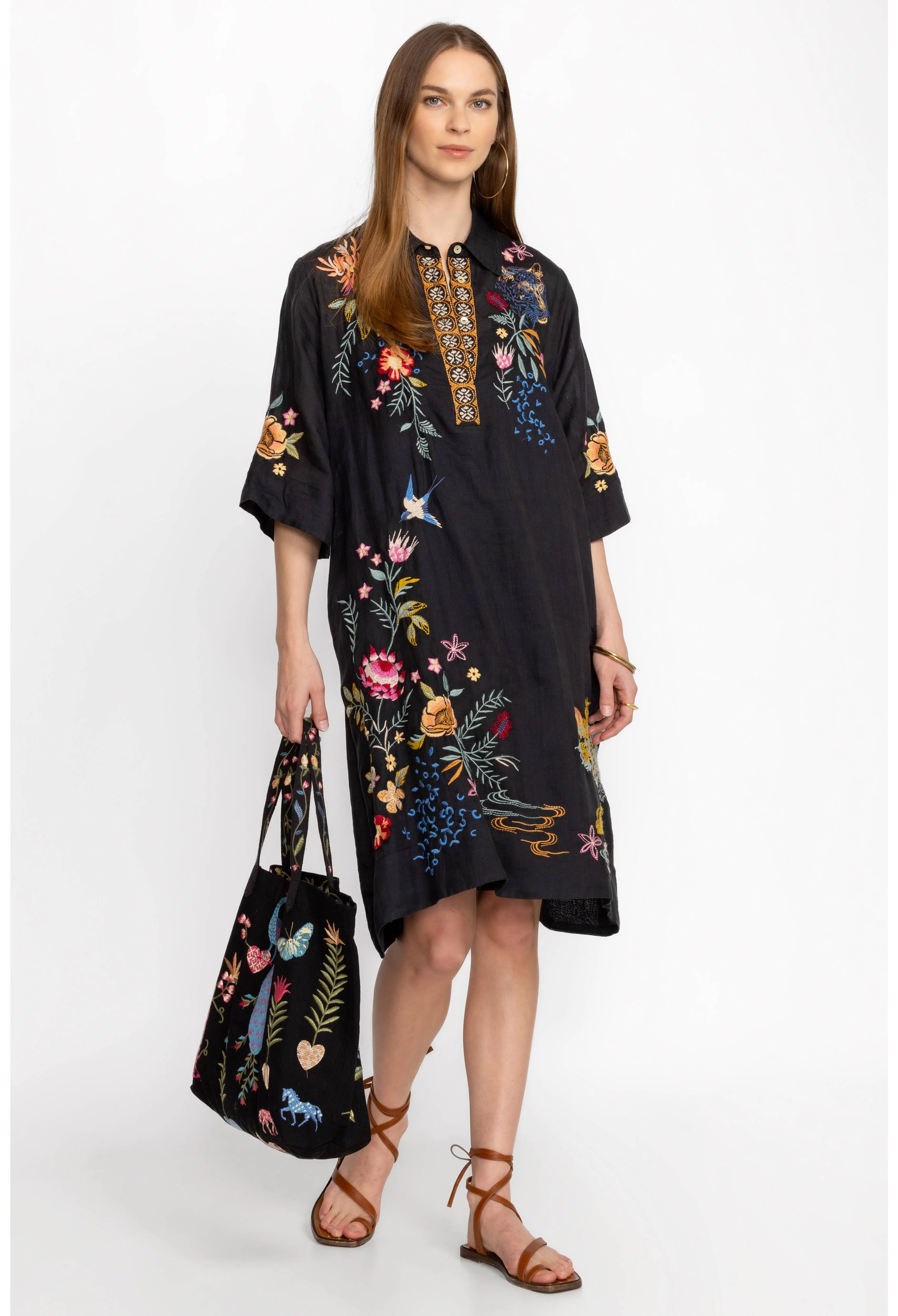 Johnny Was Indalo Henley Kimono Sleeve Dress (Slip)
