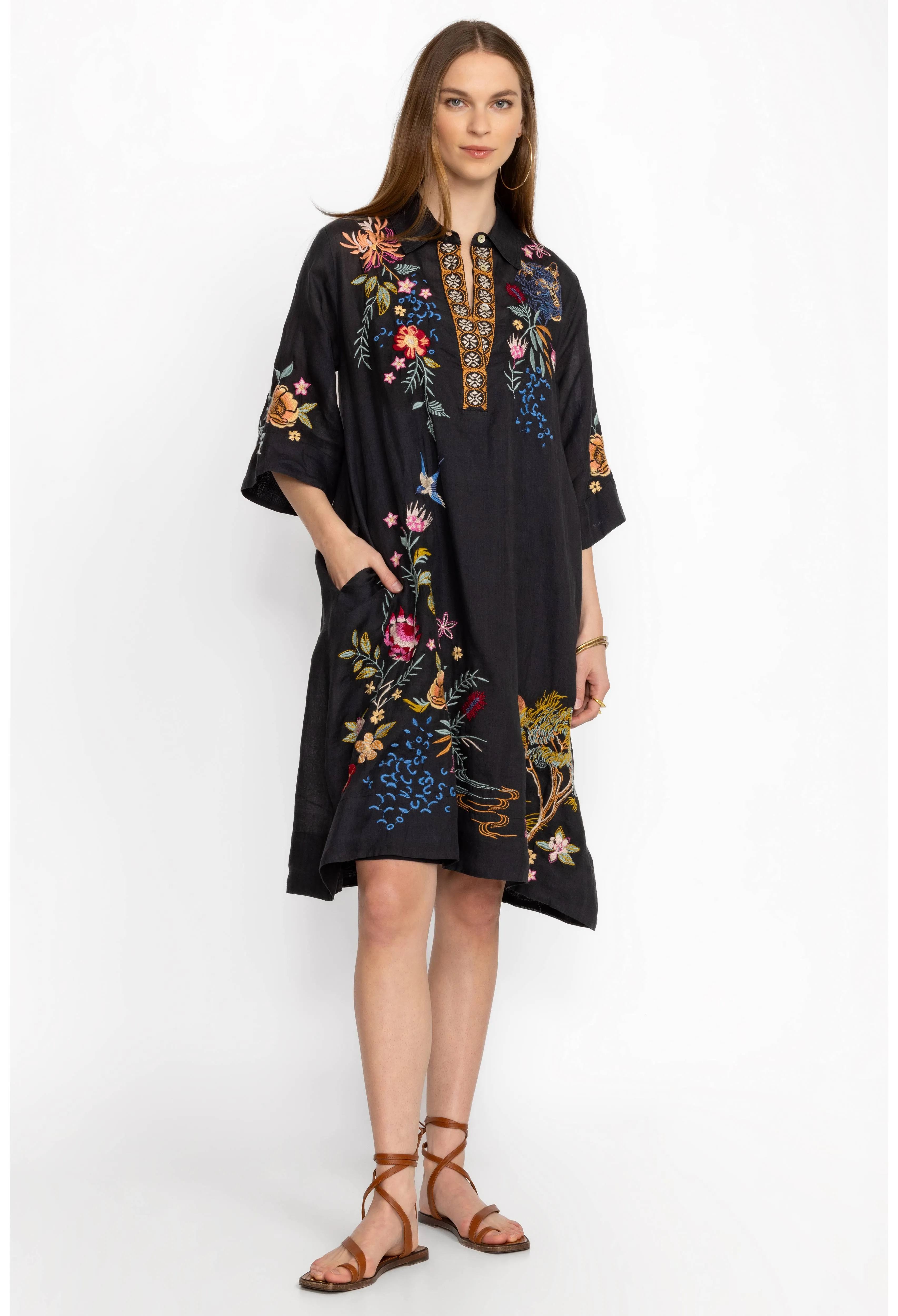 Johnny Was Indalo Henley Kimono Sleeve Dress (Slip)