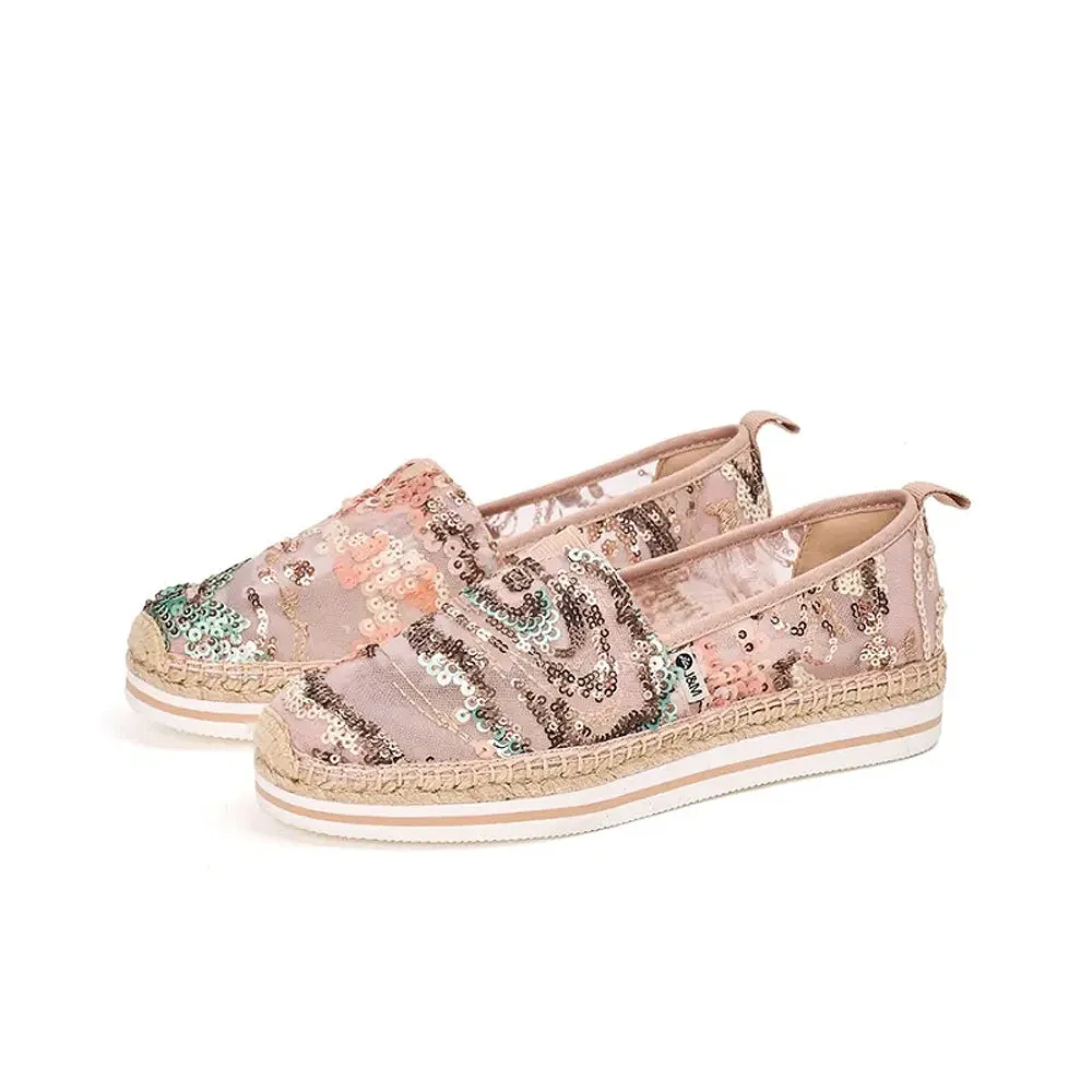 Joy & Mario Women's Espadrille Sequins Mesh Loafers