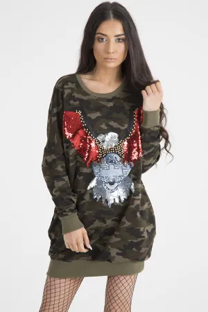Khaki Camo Eagle Jumper Dress - Maria