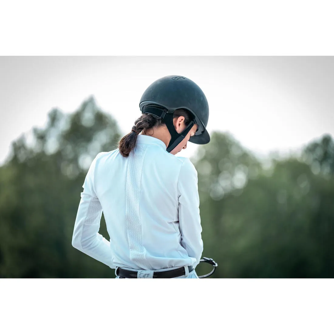Kids' Horse Riding Long-Sleeved Warm Competition Polo 500 - White
