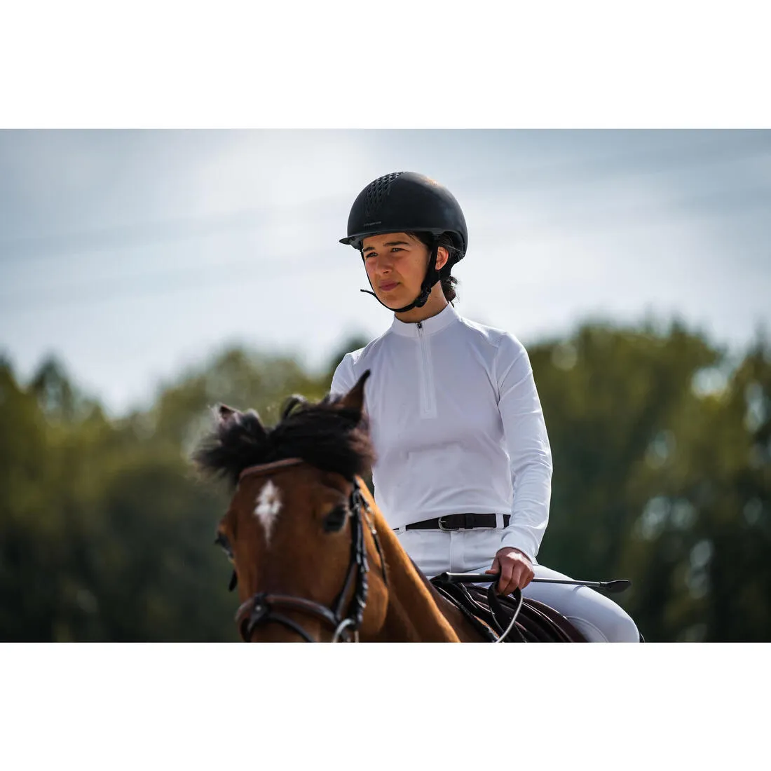 Kids' Horse Riding Long-Sleeved Warm Competition Polo 500 - White