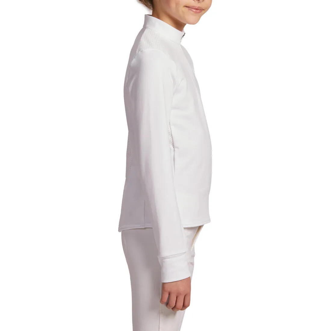 Kids' Horse Riding Long-Sleeved Warm Competition Polo 500 - White
