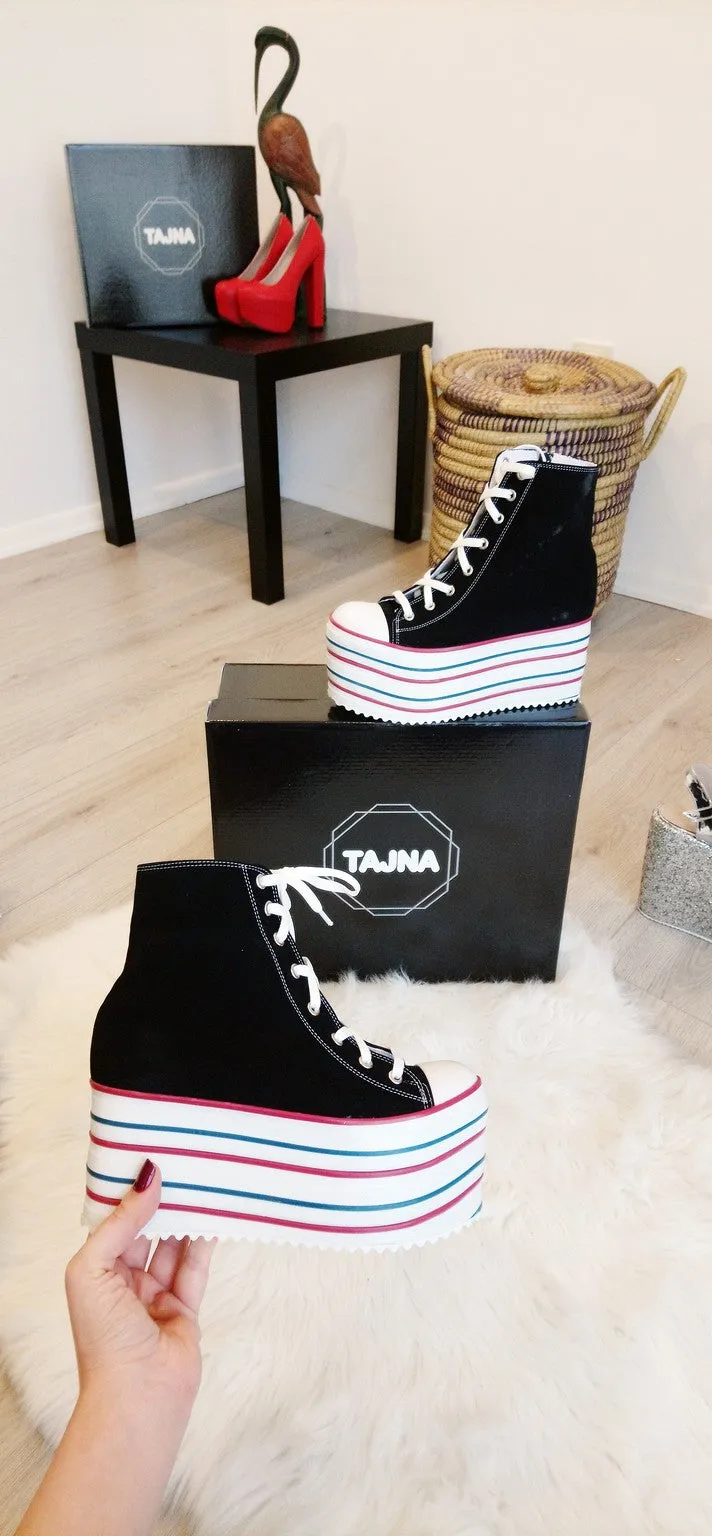 Lace Up Sport Wedge Platform Shoes