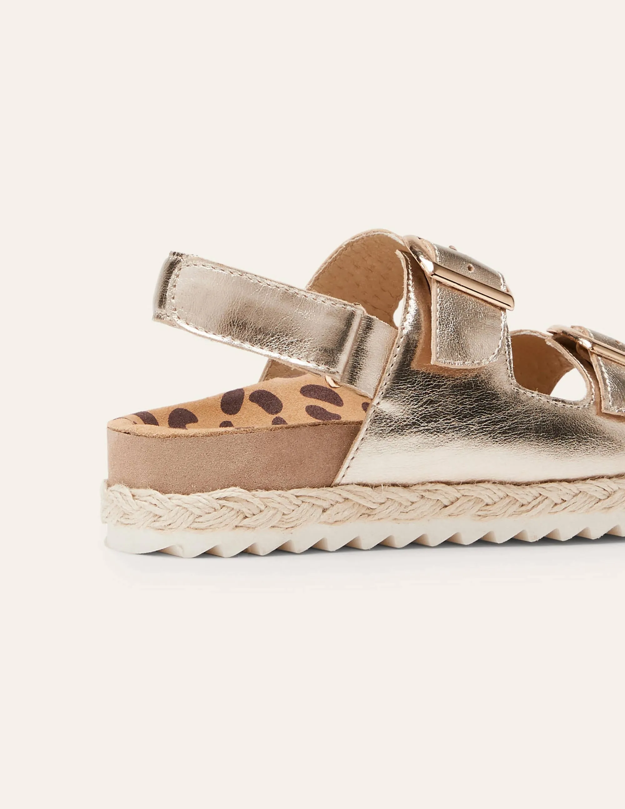 Leather Espadrille Sandals-Gold Metallic Leopard