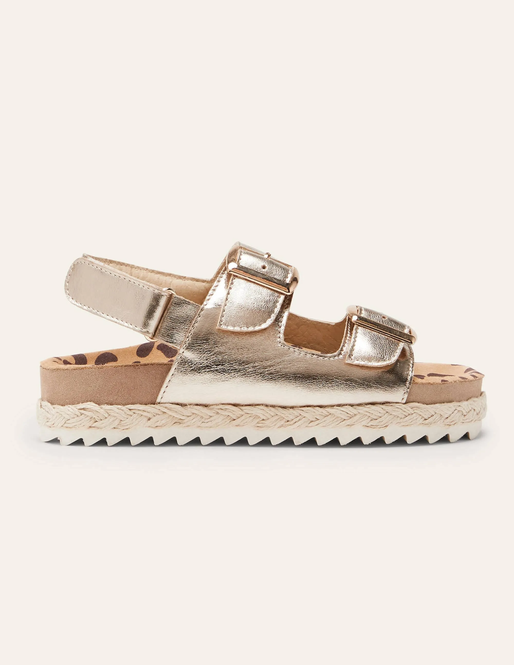 Leather Espadrille Sandals-Gold Metallic Leopard