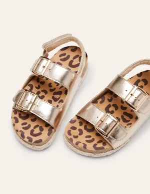Leather Espadrille Sandals-Gold Metallic Leopard