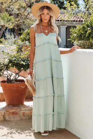 Leighton Pocketed Ruffle Tiered Maxi Dress - Misty Jade