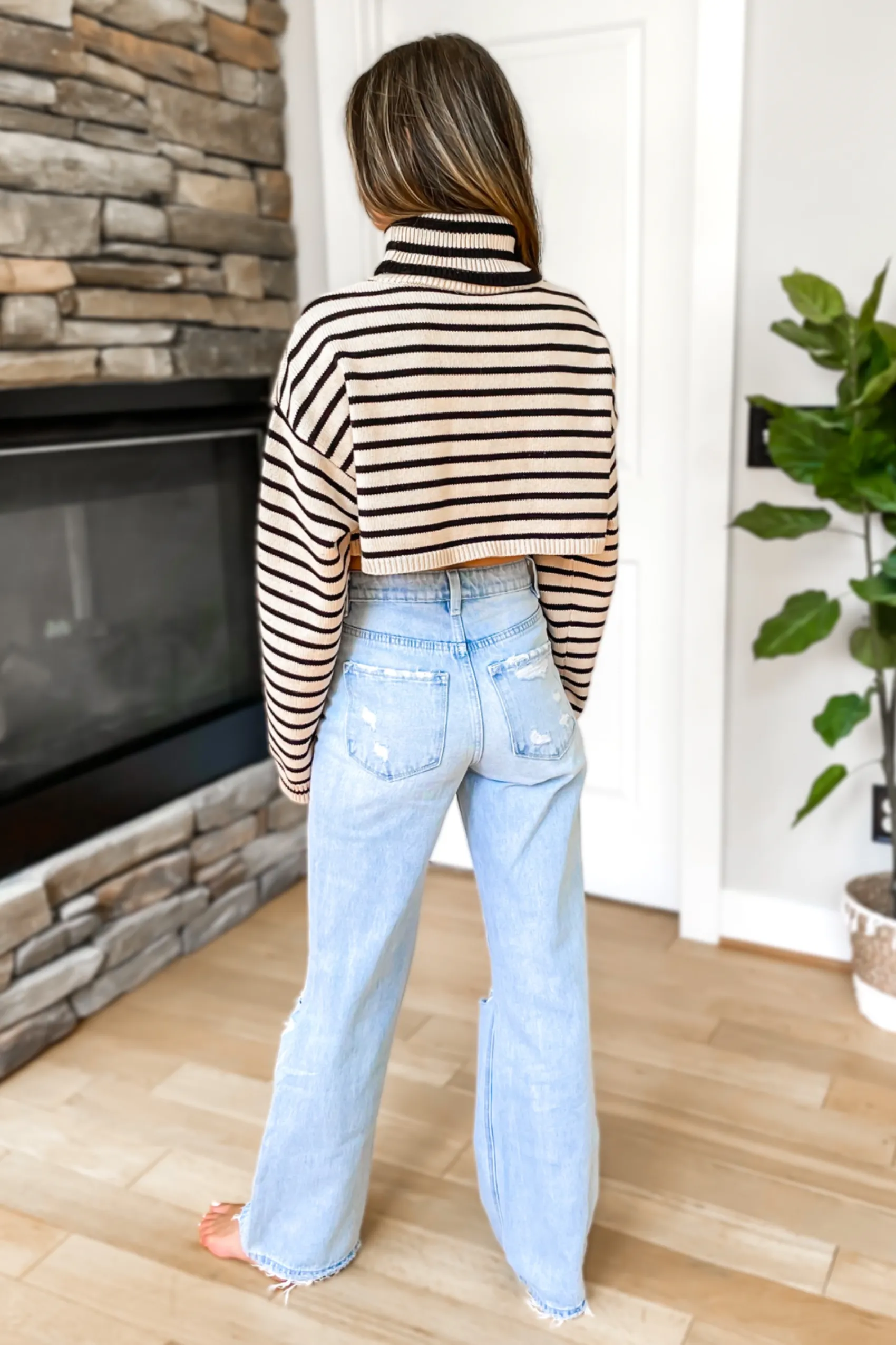 Lesley Striped Cropped Turtleneck Sweater