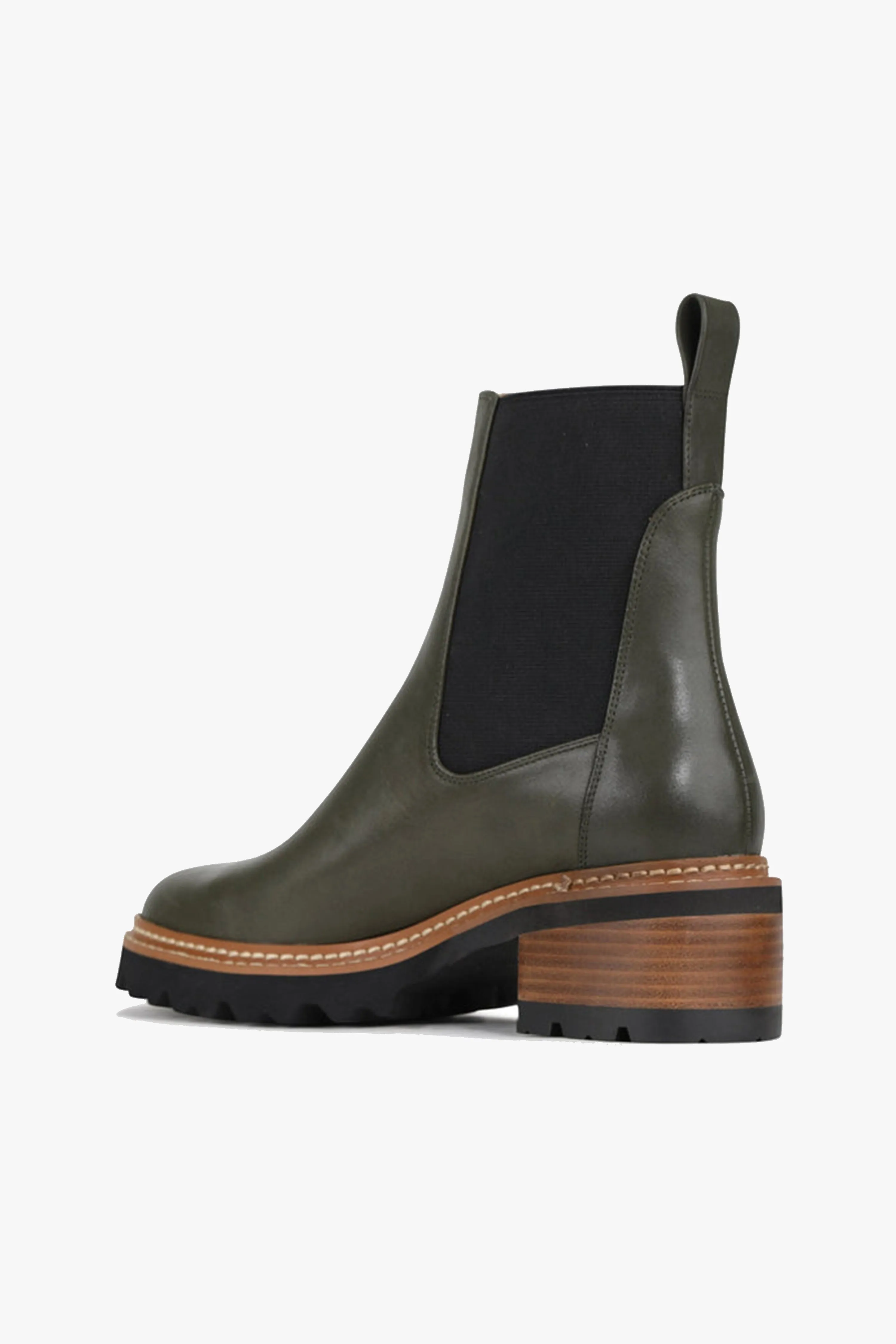 Linear Olive Chelsea Elastic Ankle Boot