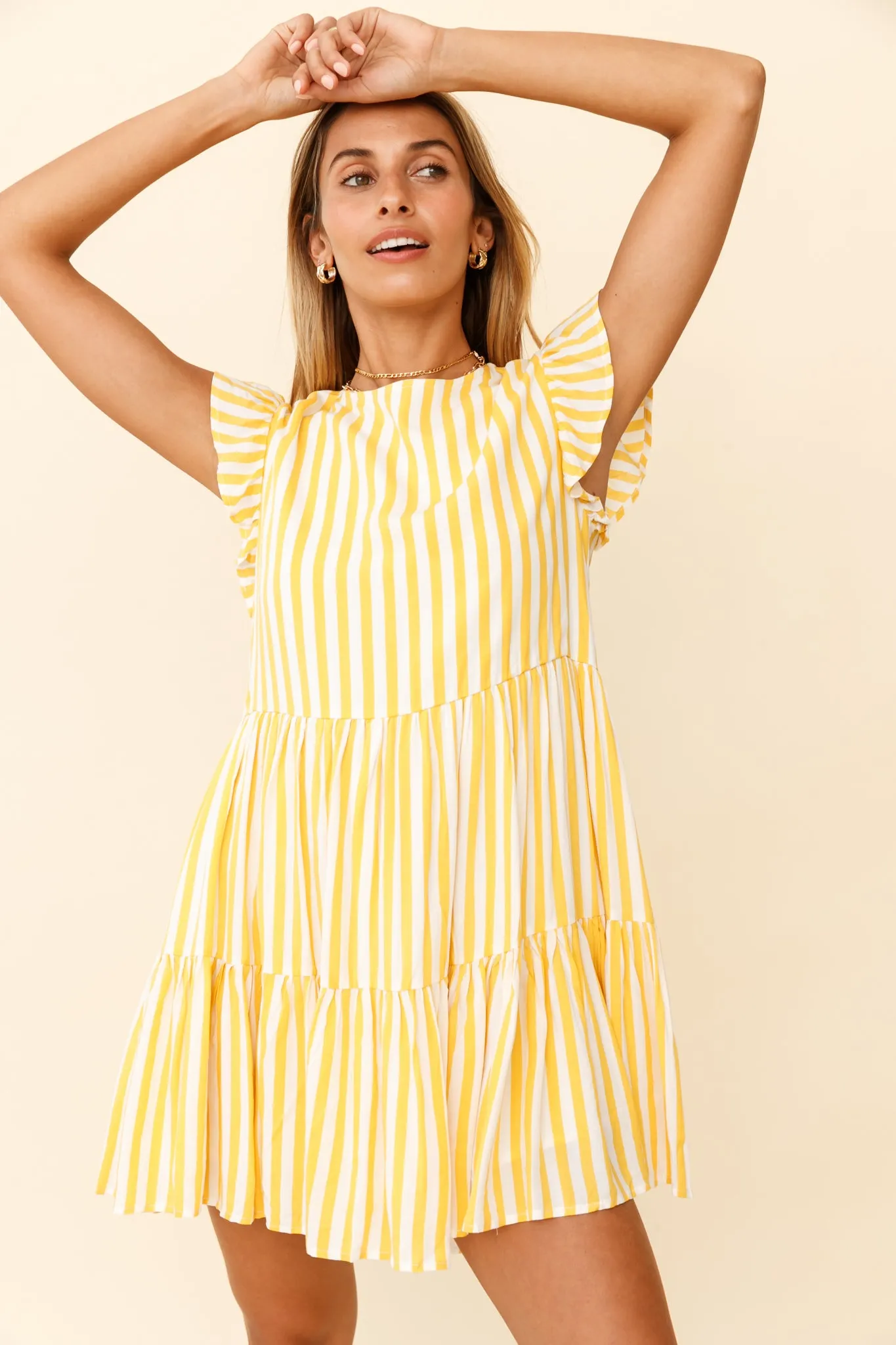 Louise Cap Sleeve Shift Dress Yellow Stripe
