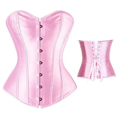 Lovely Pure Women Satin Bustier Lace up Boned Top Corset Overbust