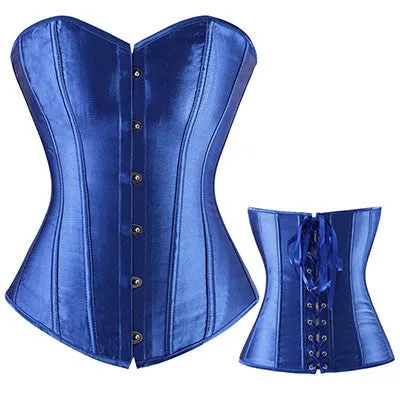 Lovely Pure Women Satin Bustier Lace up Boned Top Corset Overbust