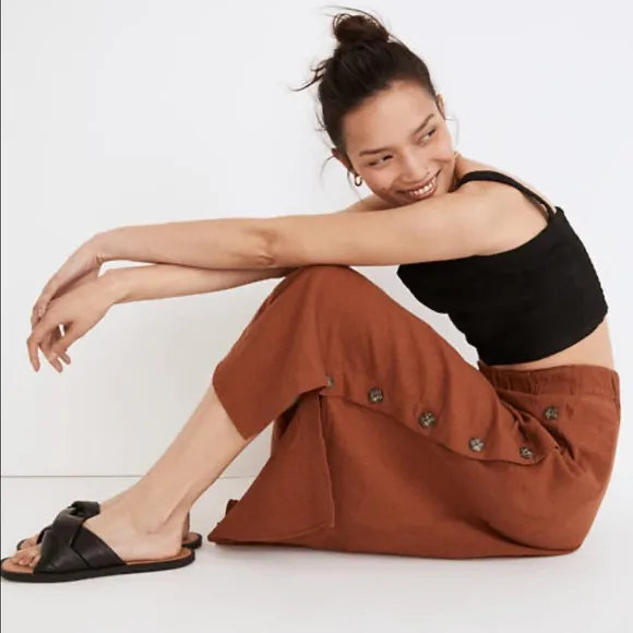 Madewell Linen-Blend Side-Button Midi Skirt • NWT