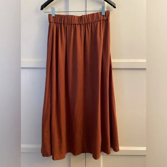 Madewell Linen-Blend Side-Button Midi Skirt • NWT