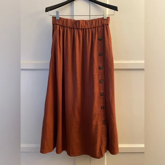 Madewell Linen-Blend Side-Button Midi Skirt • NWT
