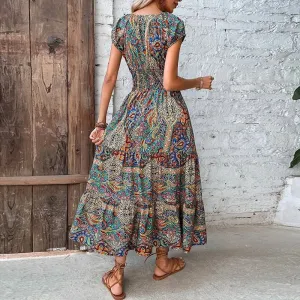 Maxi-robe boho à manches courtes