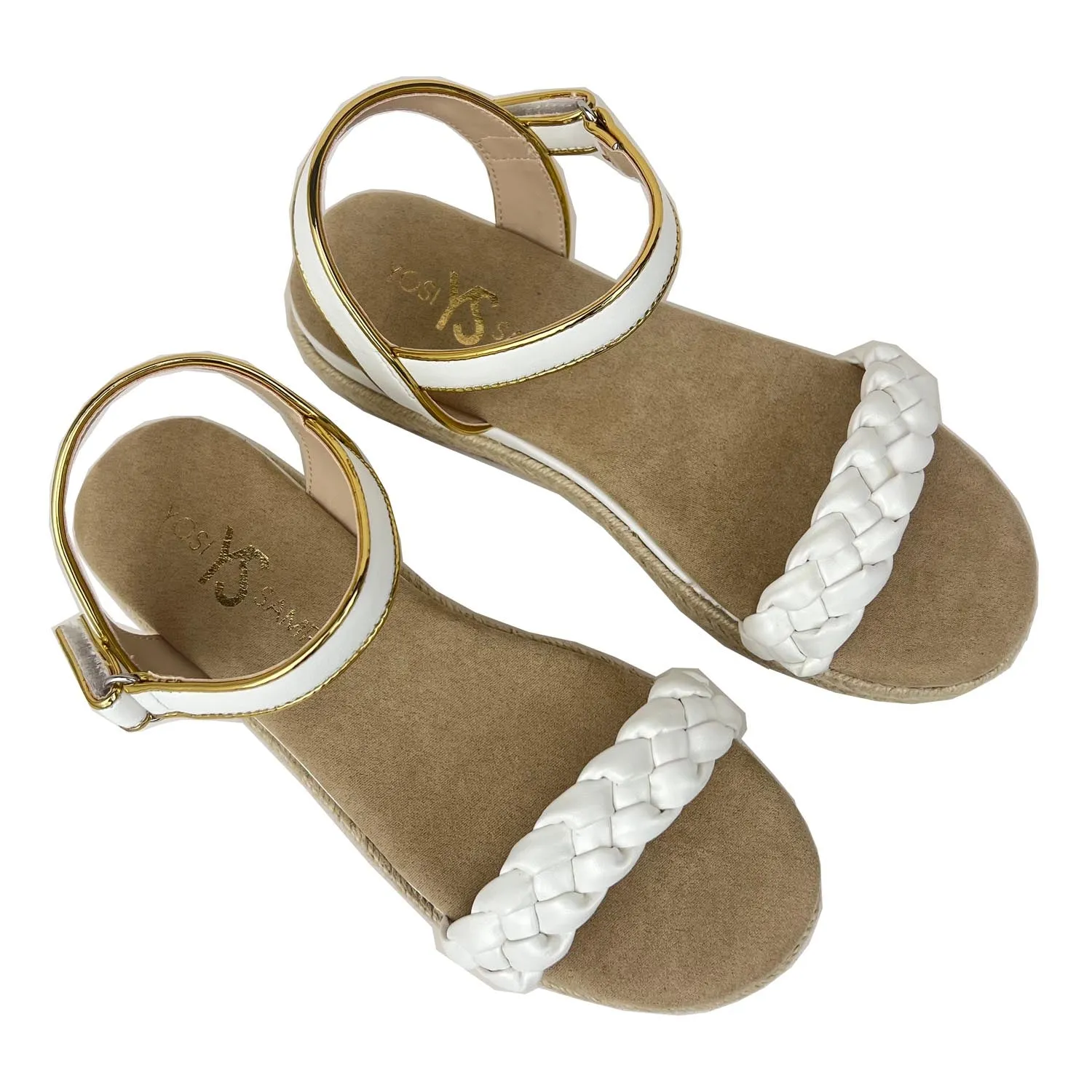 Miss April Wedge Sandal in White & Gold - Kids from Yosi Samra
