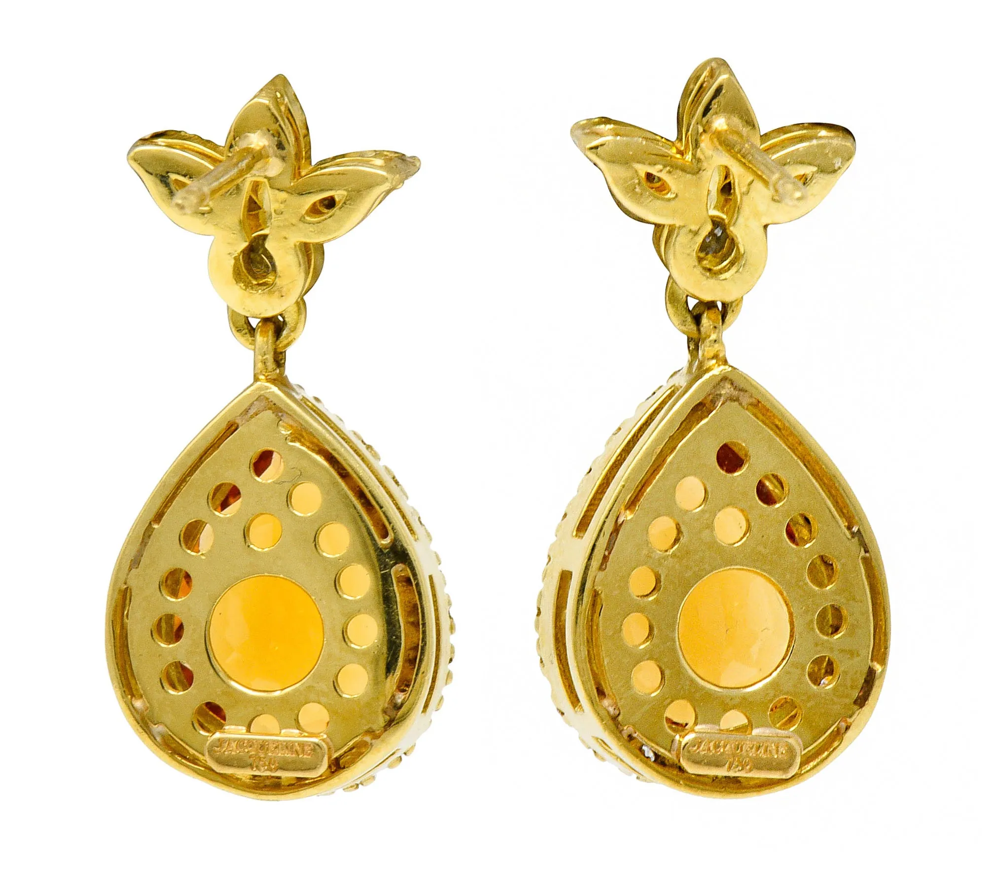 Modern Citrine Diamond 18 Karat Gold Foliate Drop Earrings
