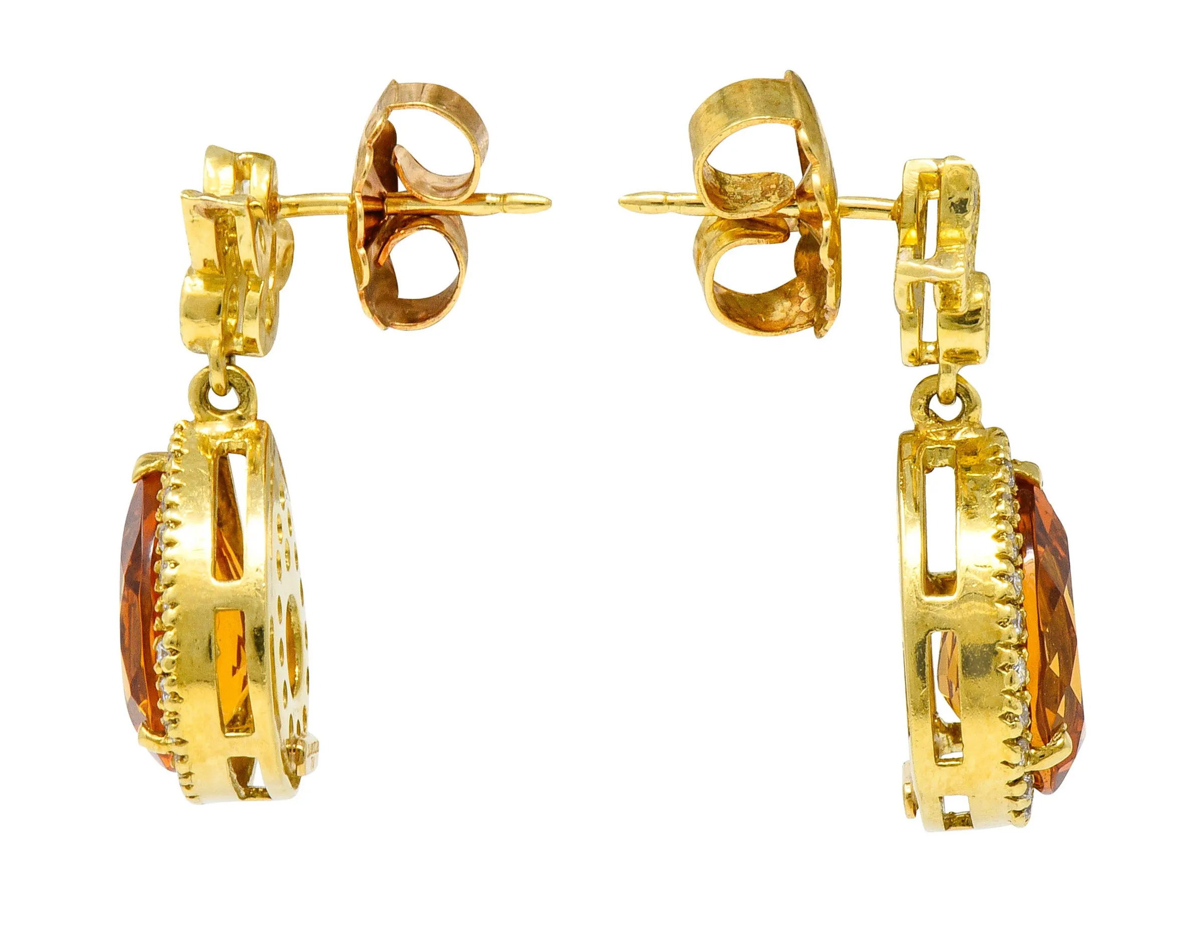 Modern Citrine Diamond 18 Karat Gold Foliate Drop Earrings