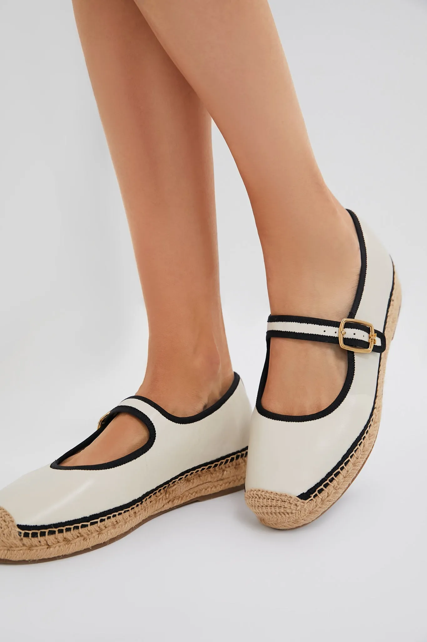 Modern Ivory and Black Mackie Mary Jane Espadrille