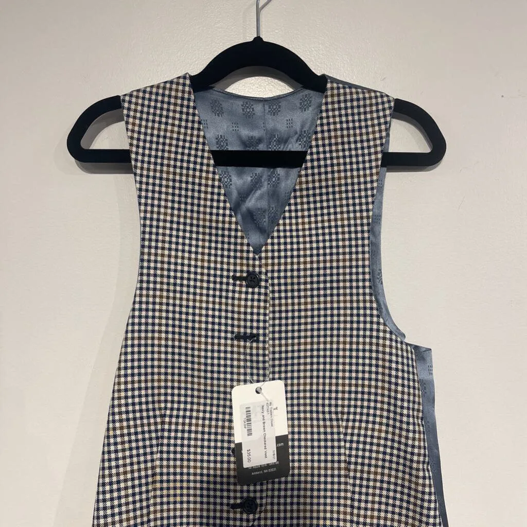 Navy and Brown Checkered Vest