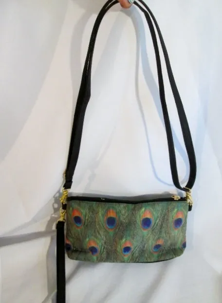 NEW GALLERIA PEACOCK FEATHER Mini Crossbody Swingpack Baguette Bag Shoulder