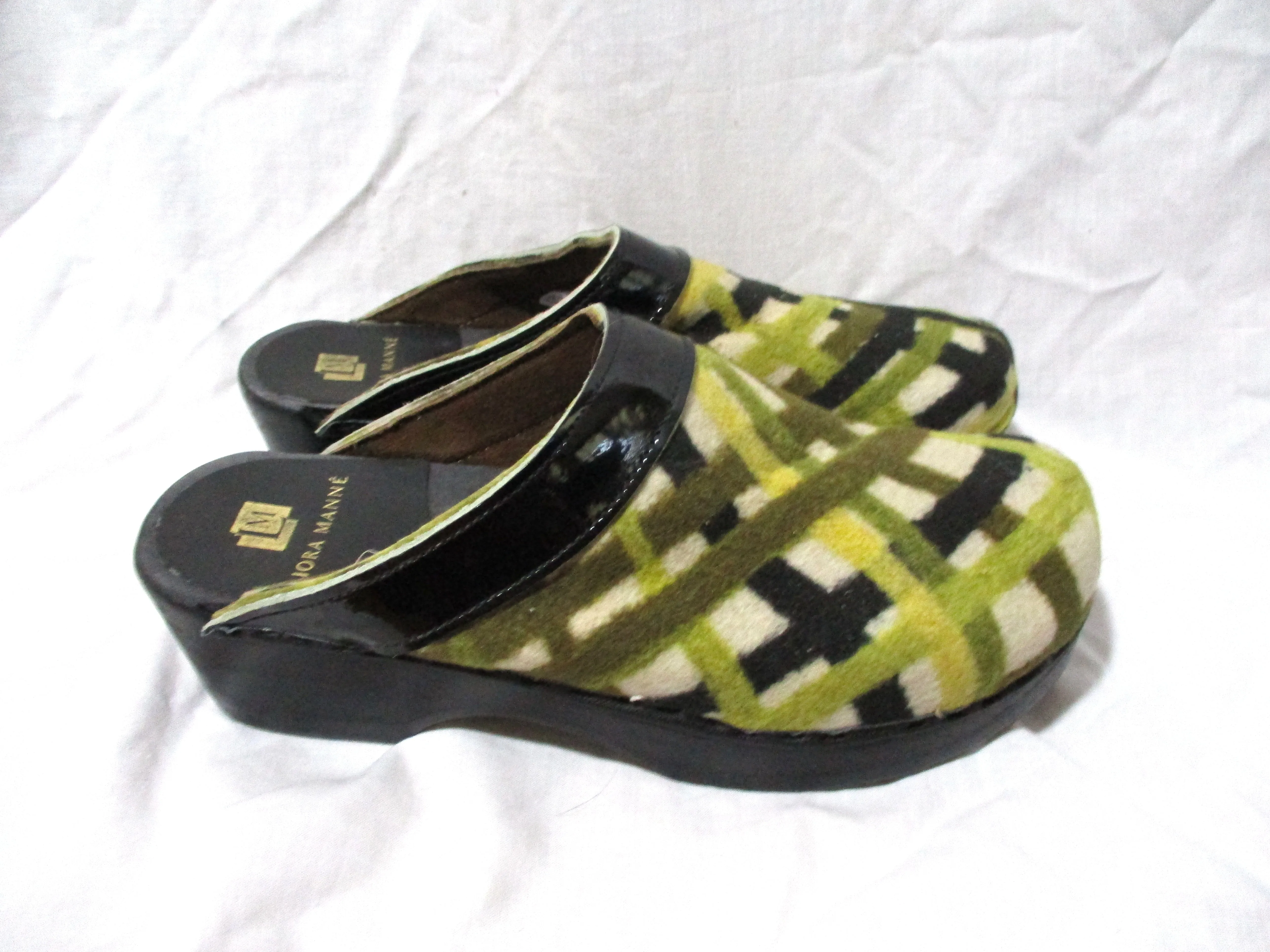 NEW LIORA MANNE Leather Clog Shoe Slip-On Mule CHECK PLAID 40