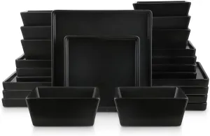 NIB! Stone lain Grace Square Stoneware Dinnerware Set, 24 Piece for 8, Black! Retails $349 !