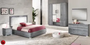 Nicole Bedroom w/ Upholstered HB in Grey w/ Light SET