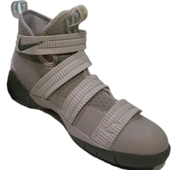 NIKE LEBRON JAMES Grey&amp; Tan Velcro Hightop Your Little Baller SOLDIER XL 5.5