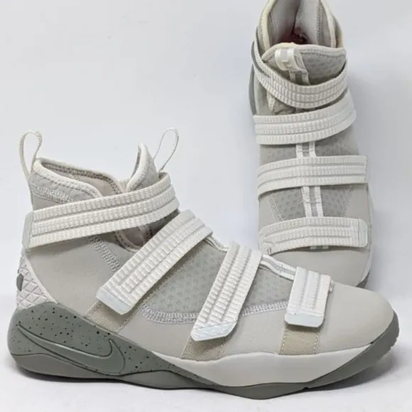 NIKE LEBRON JAMES Grey&amp; Tan Velcro Hightop Your Little Baller SOLDIER XL 5.5