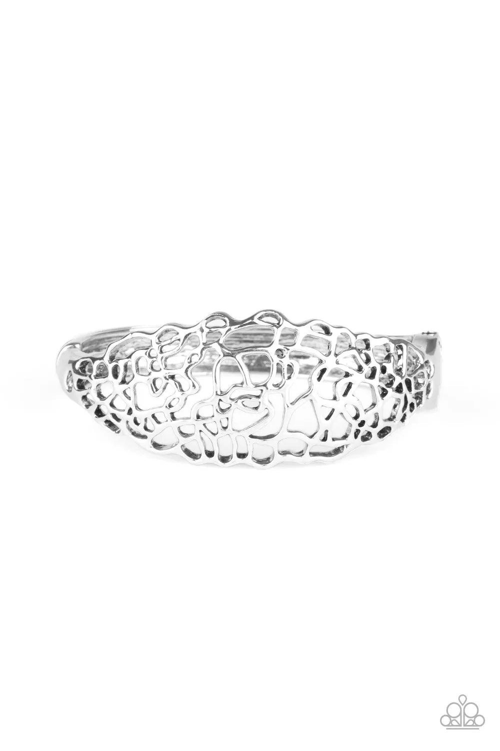 Paparazzi " Airy Asymmetry " Silver Metal & Air Filigree Stenciled Hinged Bracelet