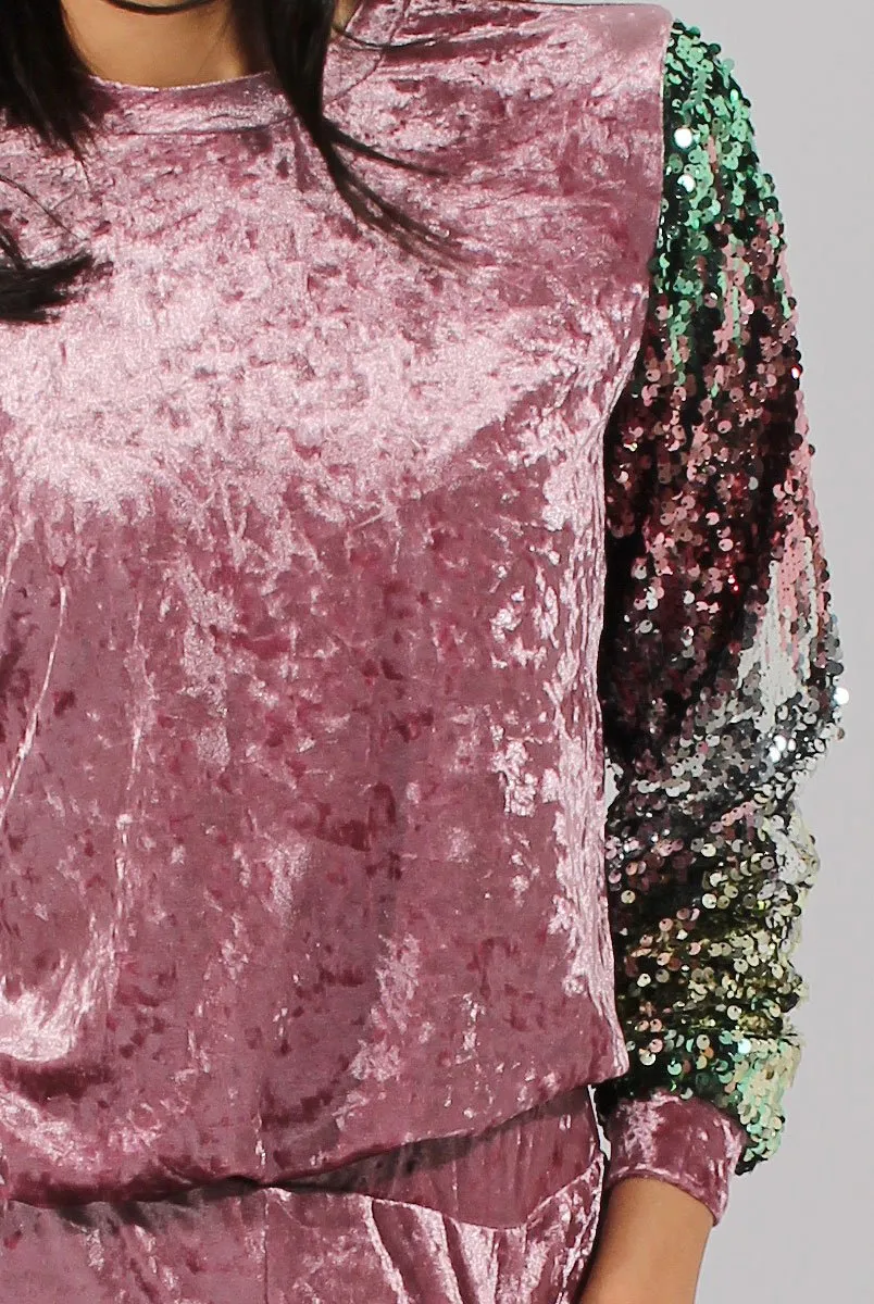 Pink Crushed Velvet Jumper - Rainie