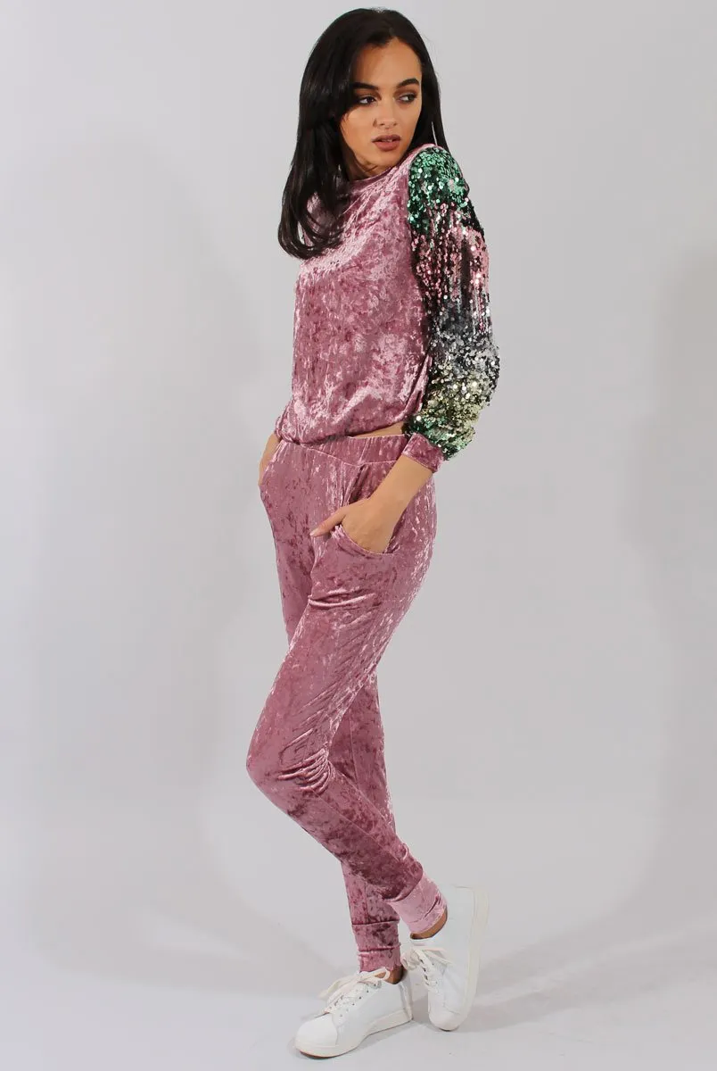 Pink Crushed Velvet Jumper - Rainie