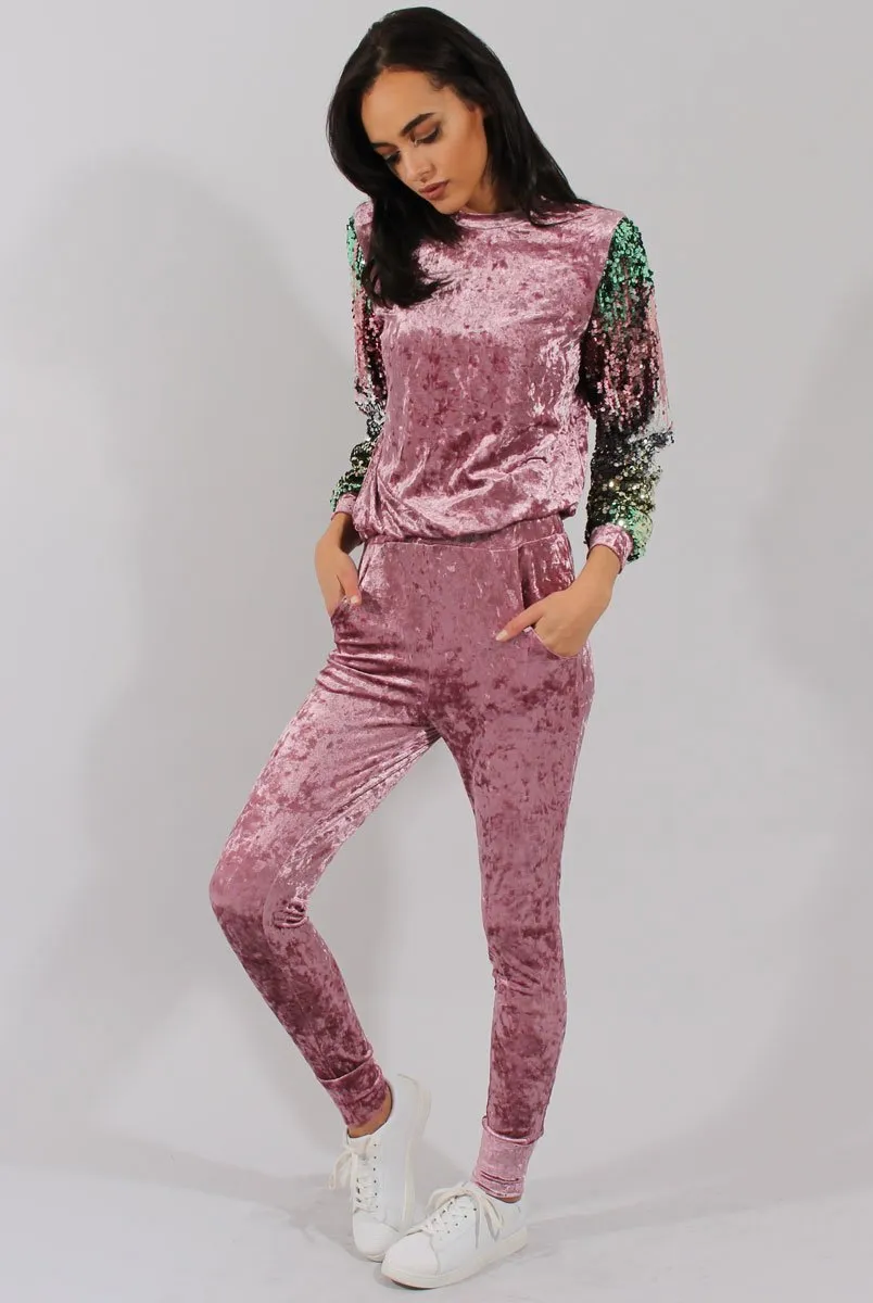 Pink Crushed Velvet Jumper - Rainie