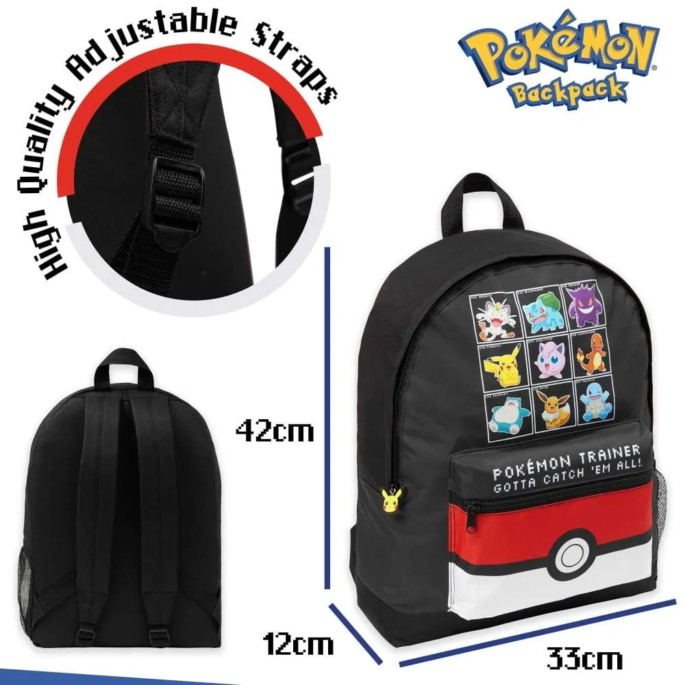 Pokemon Large Backpack for Boys and Girls Trainer Rucksack Kids Pikachu Cards Travel Bag