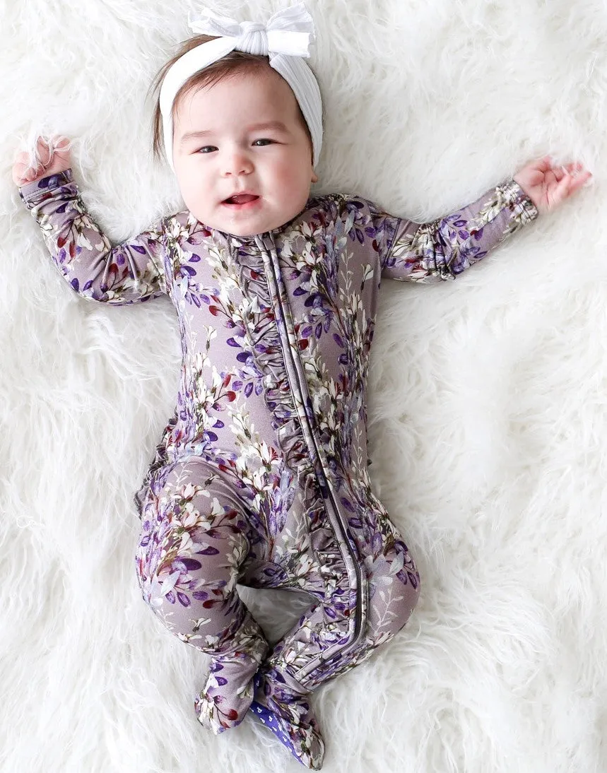 Posh Peanut Trinity Floral Ruffled Zippered Footie