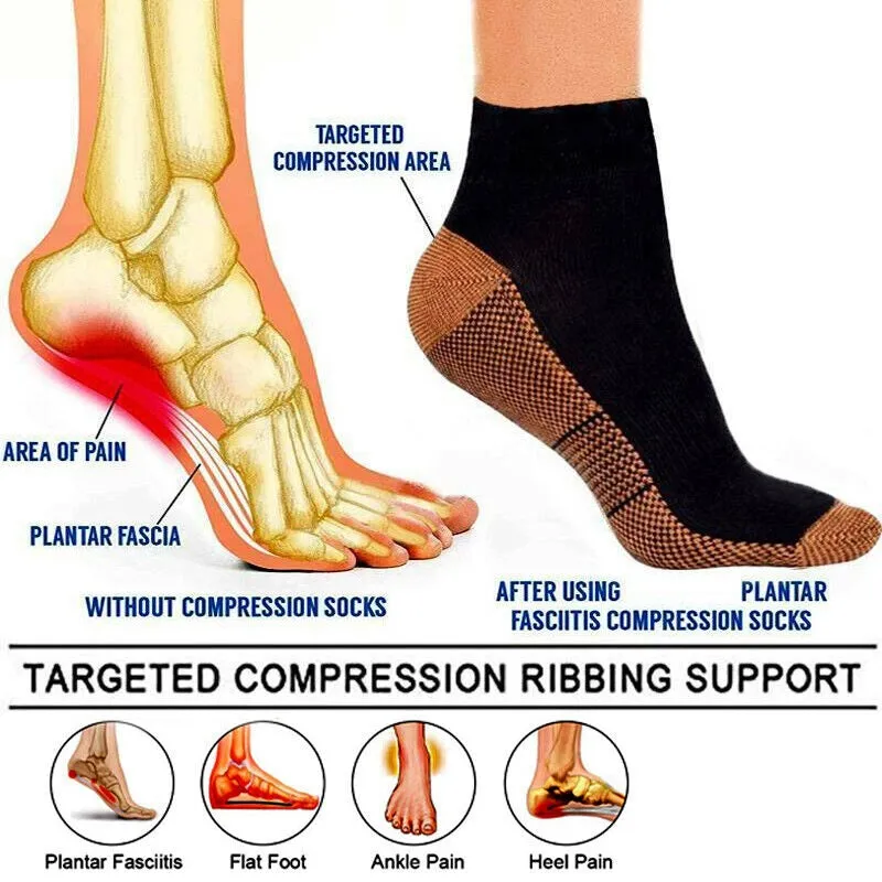 Premium Plantar Fasciitis Compression Socks for Foot Support – Breathable Ankle & Heel Arthritis Relief – Lightweight Arch Support Sport Socks for Running, Hiking & Travel – Anti-Odor, Moisture-Wicking Fabric – 2 Pairs