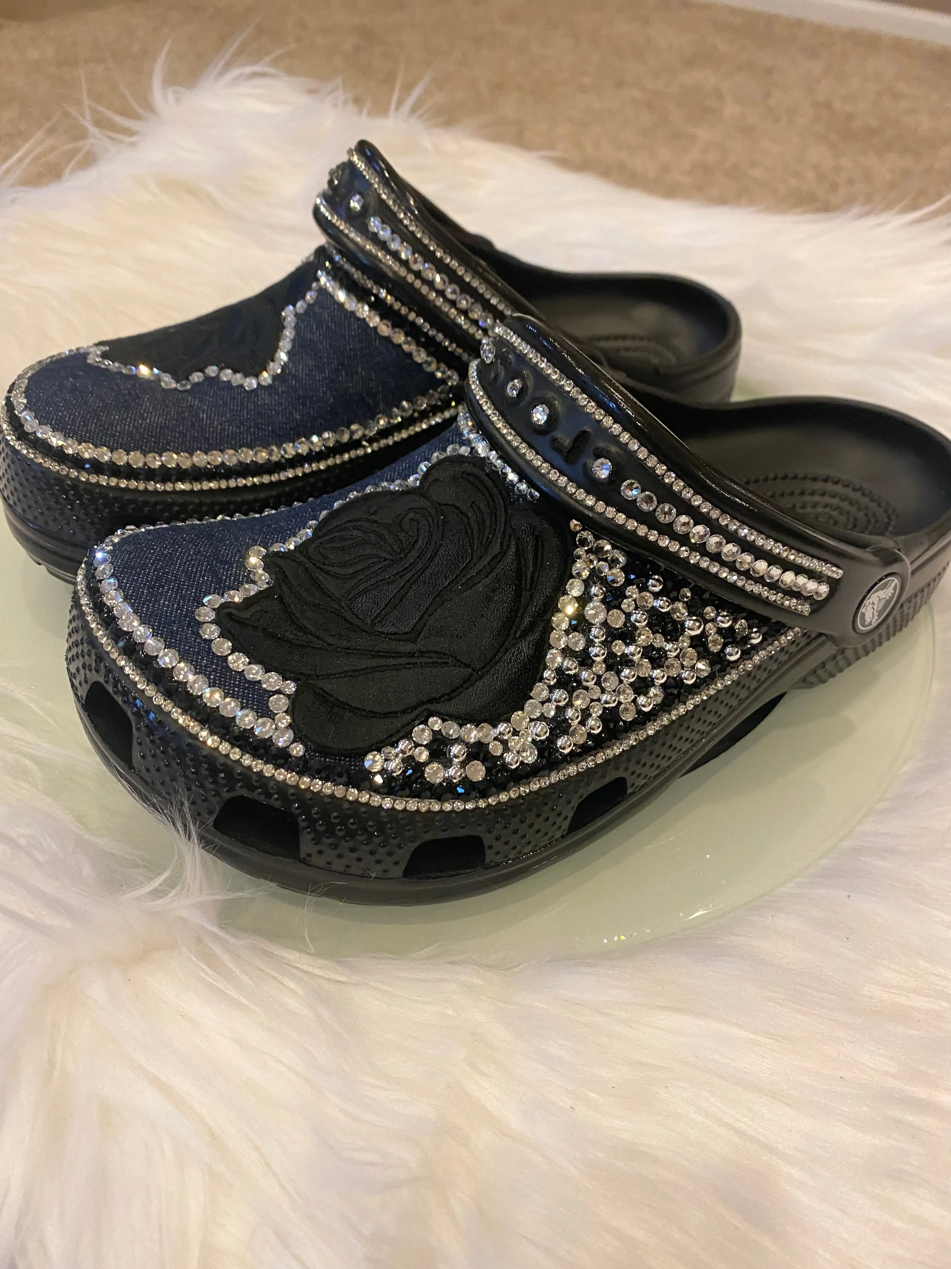 "The Black Rose" Rhinestone Clog
