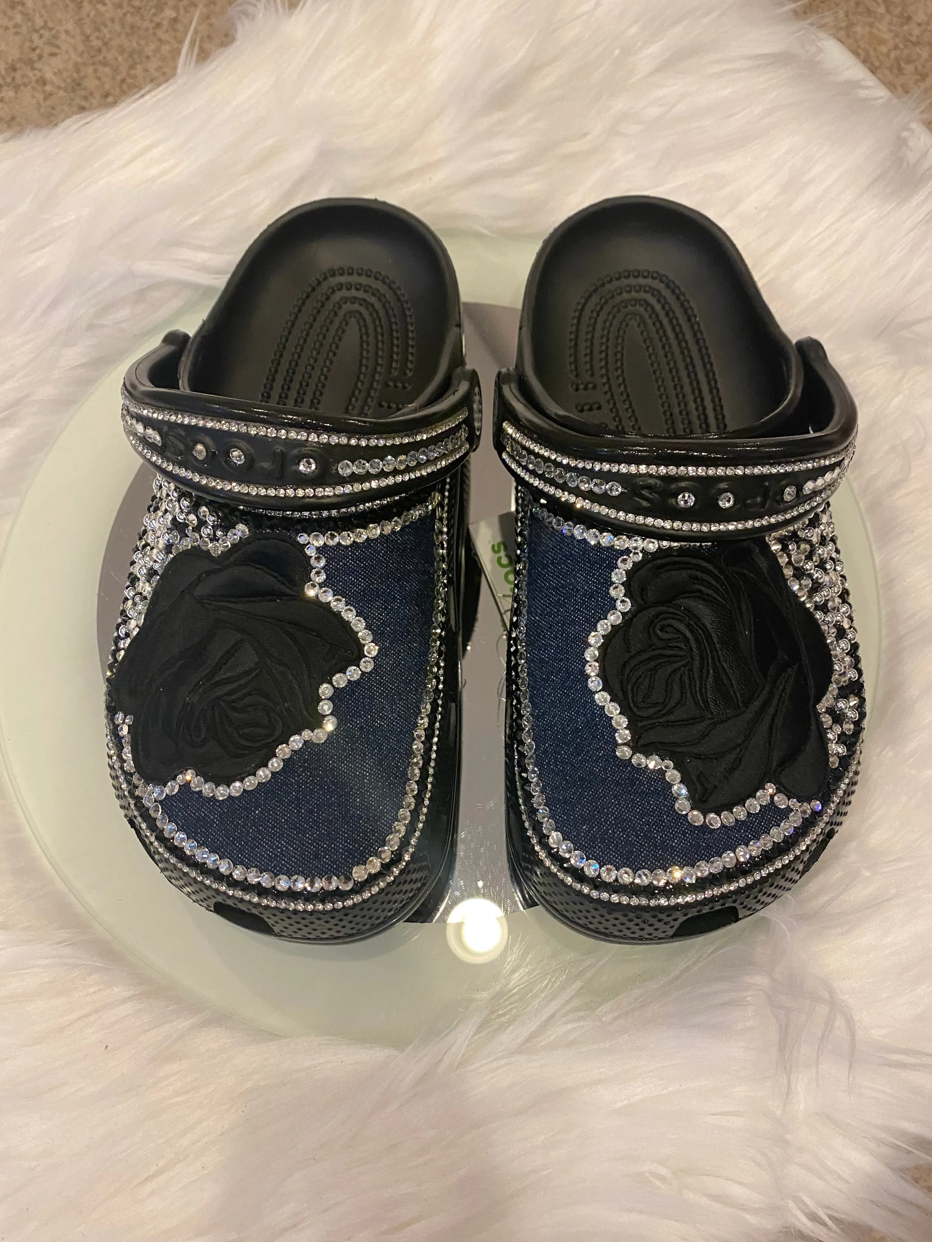"The Black Rose" Rhinestone Clog
