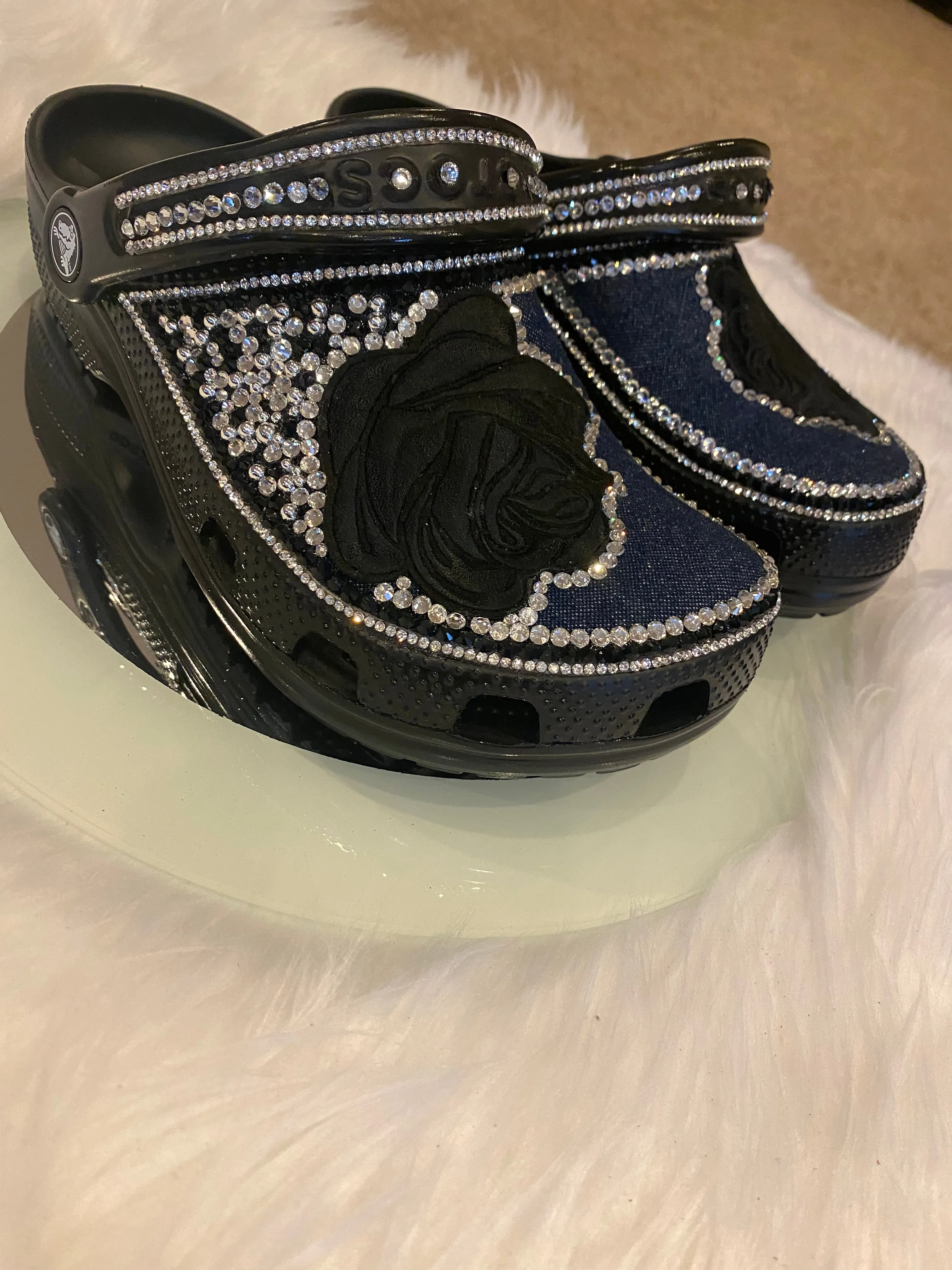 "The Black Rose" Rhinestone Clog