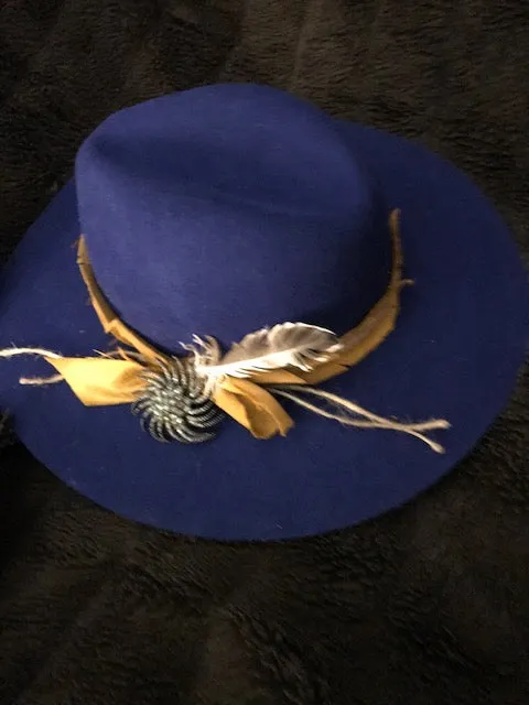 "The Hip Royal Blue Beauty" w/ Golden Suede Hatband & Vintage Brooch Adornment