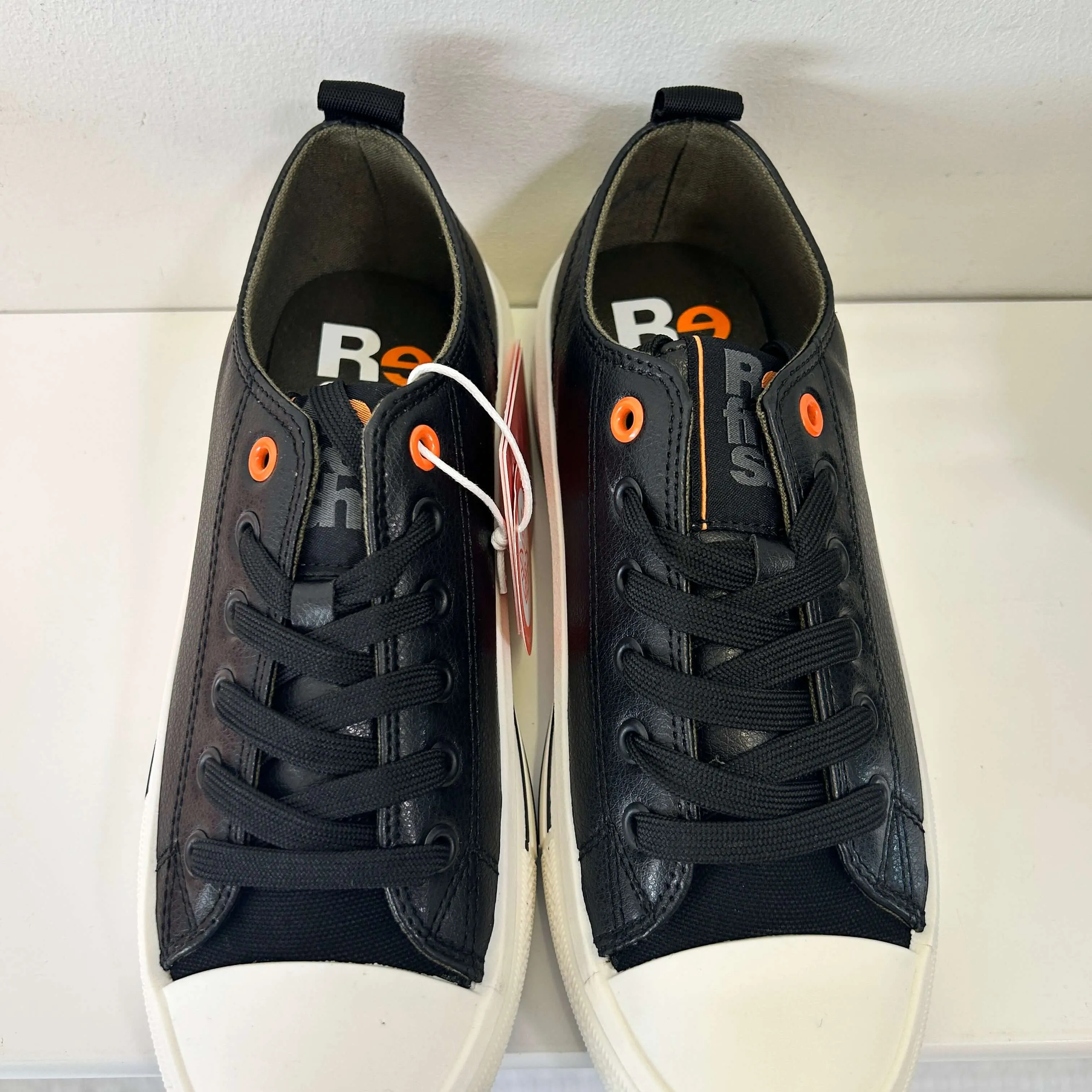 Refresh Black Lace Up Faux Leather Trainers