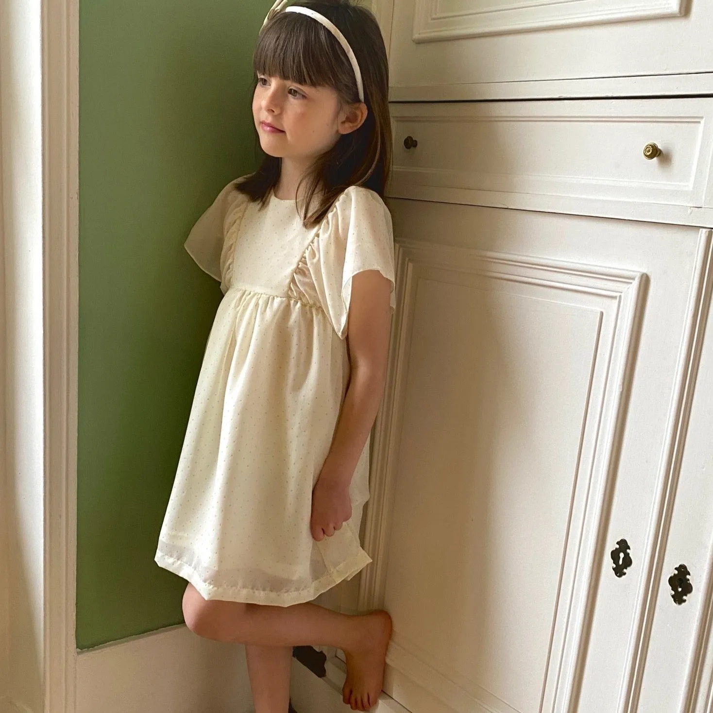 RENEE DRESS - White Gold Dots