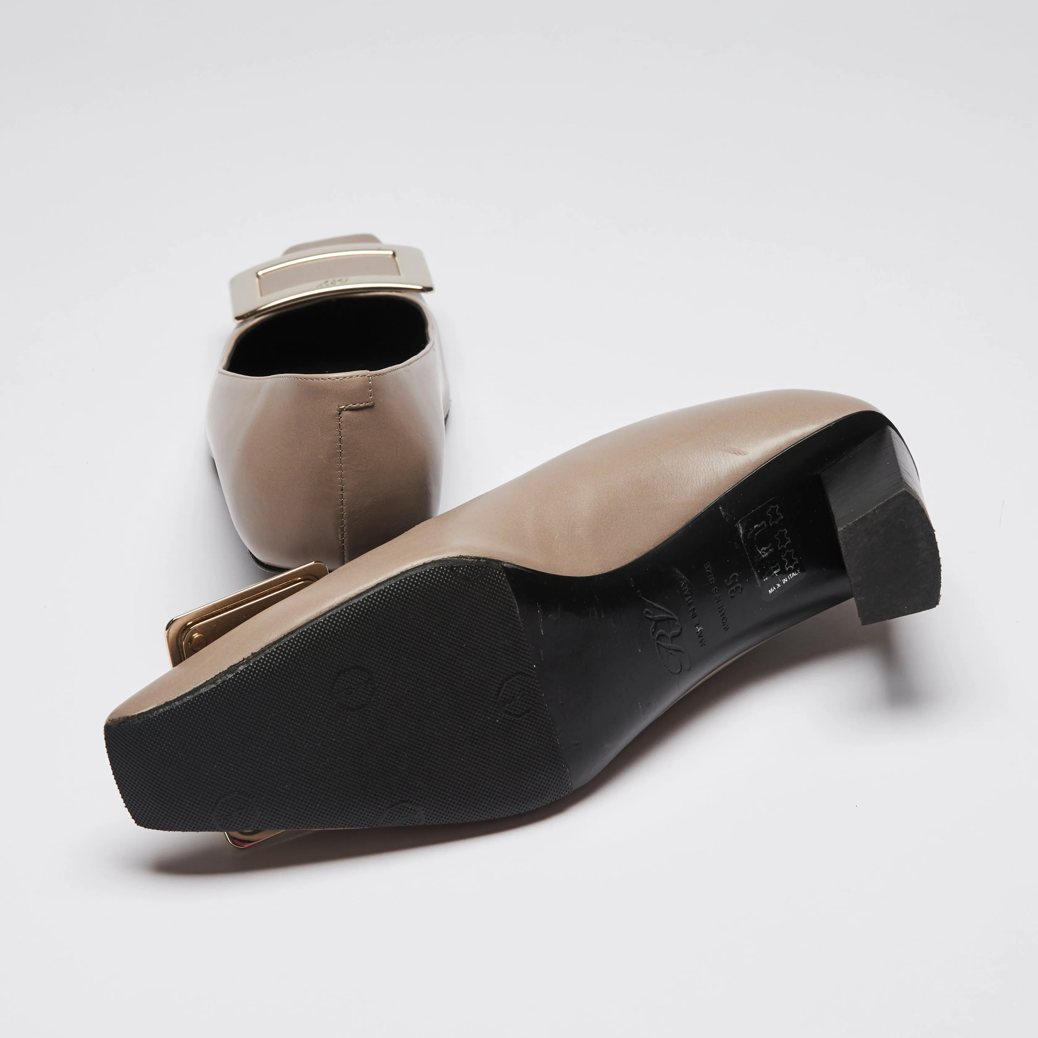 Roger Vivier Taupe Leather Kitten Heels Size 35