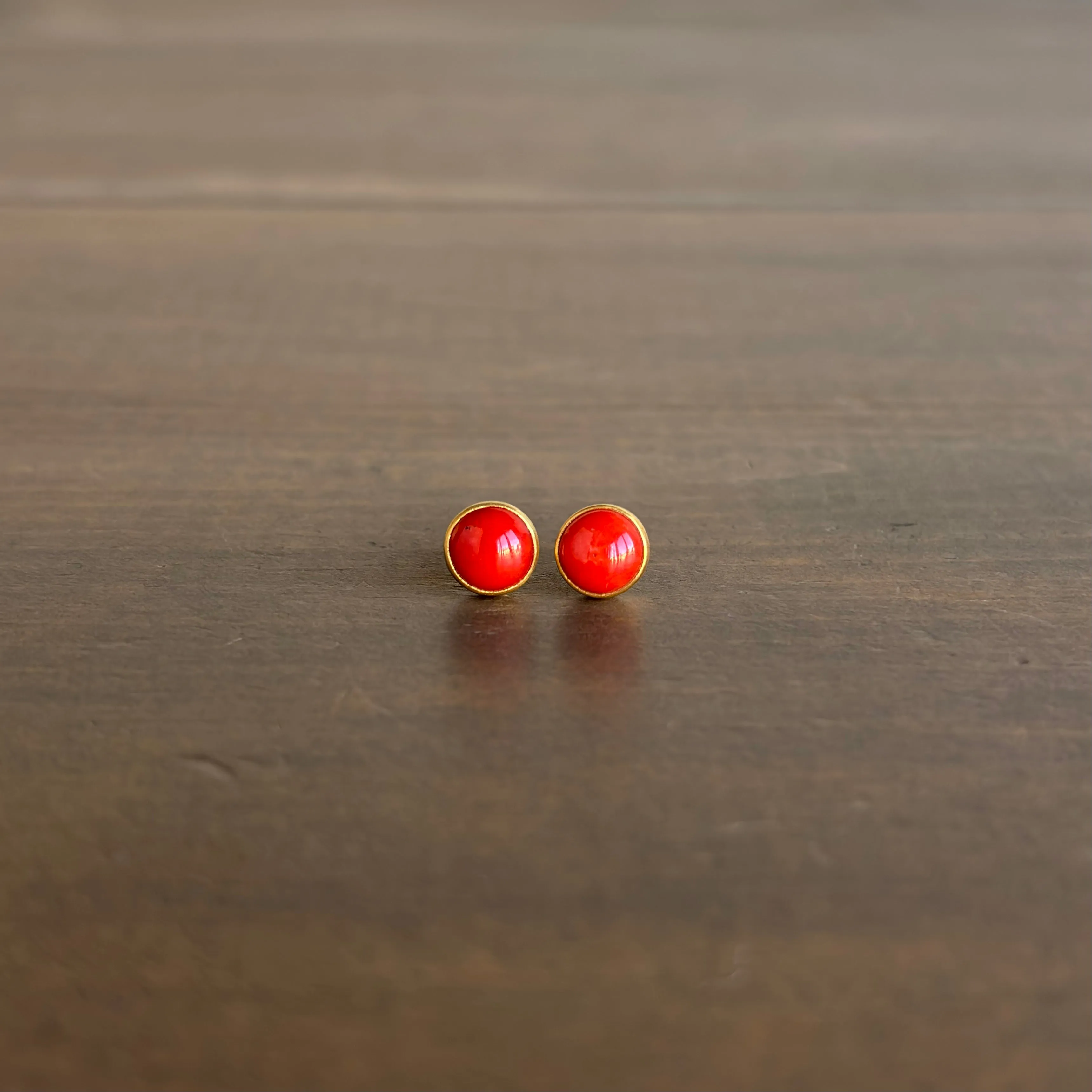 Round Mediterranean Coral Stud Earrings