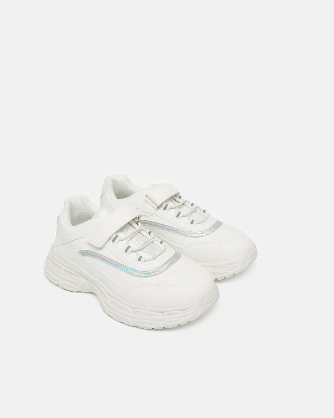 Senior Girls White Embellished Velcro Trainer