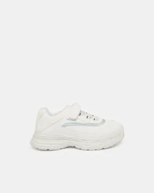 Senior Girls White Embellished Velcro Trainer