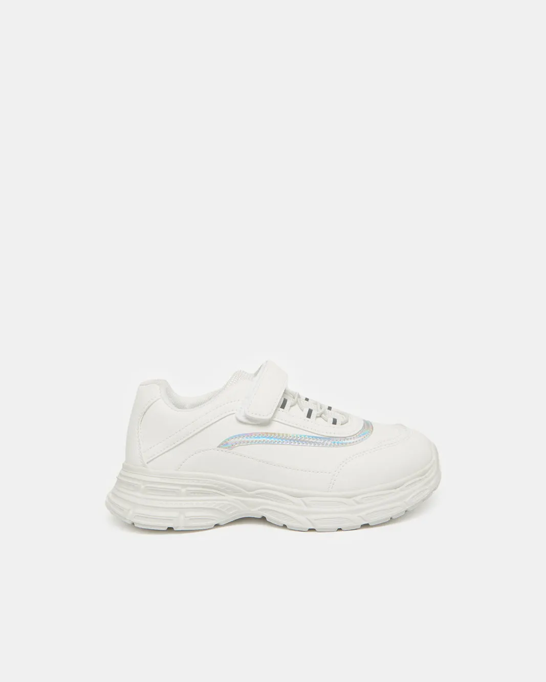 Senior Girls White Embellished Velcro Trainer